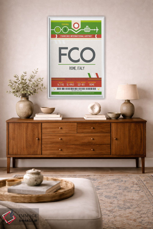 تابلو مدرن پوستر سفر با برچسب فرودگاه رم اثر اولا هوپ تراول پوسترز - D2W