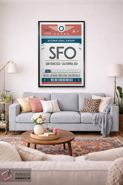 تابلو مدرن پوستر سفر با برچسب فرودگاه سان فرانسیسکو اثر اولا هوپ تراول پوسترز - D1B