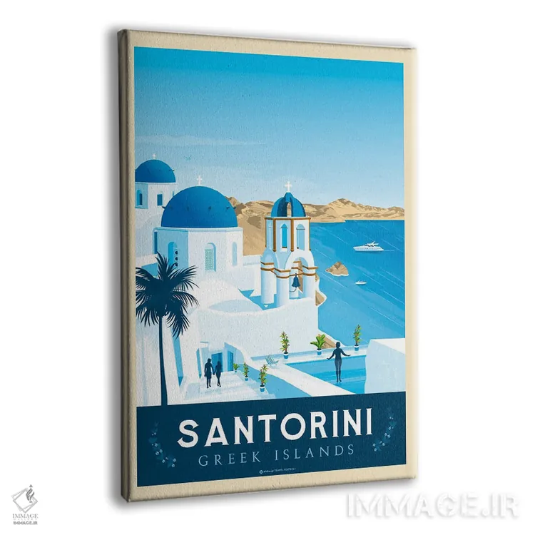 تابلو مدرن پوستر سفر سانتورینی یونان اثر اولا هوپ تراول پوسترز - نمای پرسپکتیو محصول