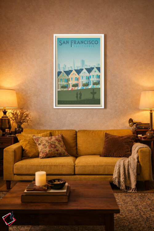 تابلو مدرن پوستر سفر به خانه های رنگی سان فرانسیسکو اثر اولا هوپ تراول پوسترز - D2W