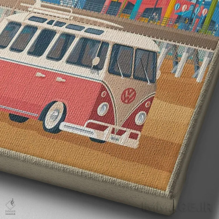 تابلو مدرن پوستر سفر سانتا مونیکا کالیفرنیا اثر اولا هوپ تراول پوسترز - نمای نزدیک بافت بوم