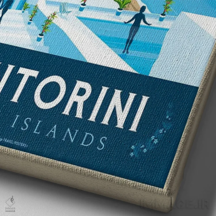 تابلو مدرن پوستر سفر سانتورینی یونان اثر اولا هوپ تراول پوسترز - نمای نزدیک بافت بوم