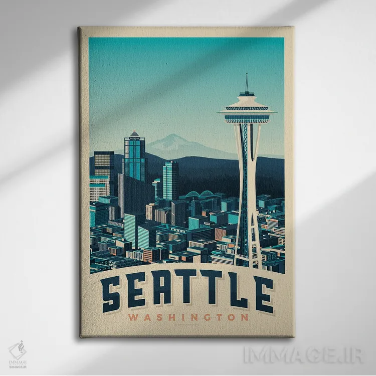 تابلو مدرن پوستر سفر به برج اسپیس نیدل سیاتل اثر اولا هوپ تراول پوسترز - نمای روبهرو روی دیوار
