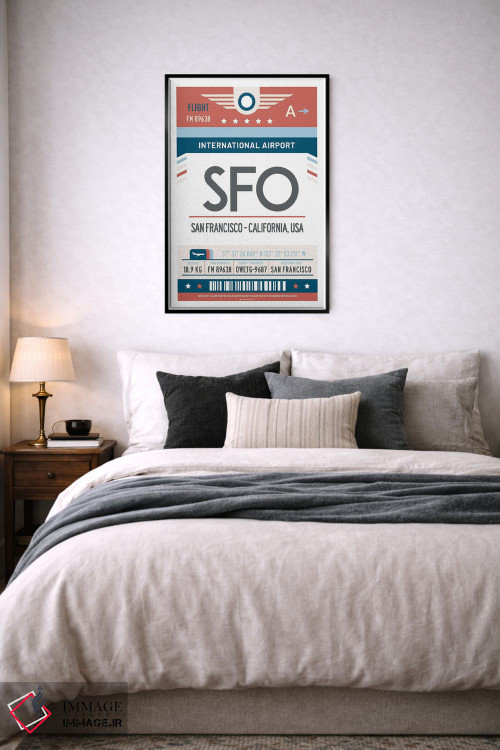 تابلو مدرن پوستر سفر با برچسب فرودگاه سان فرانسیسکو اثر اولا هوپ تراول پوسترز - D6B
