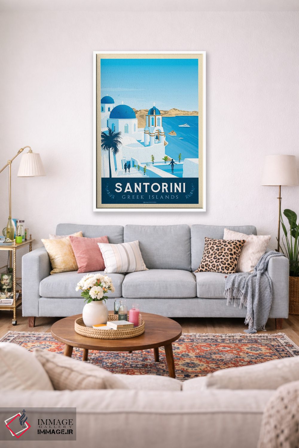 تابلو مدرن پوستر سفر سانتورینی یونان اثر اولا هوپ تراول پوسترز - D1W