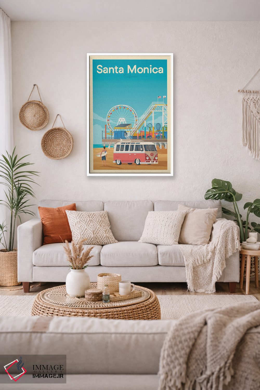 تابلو مدرن پوستر سفر سانتا مونیکا کالیفرنیا اثر اولا هوپ تراول پوسترز - D2W
