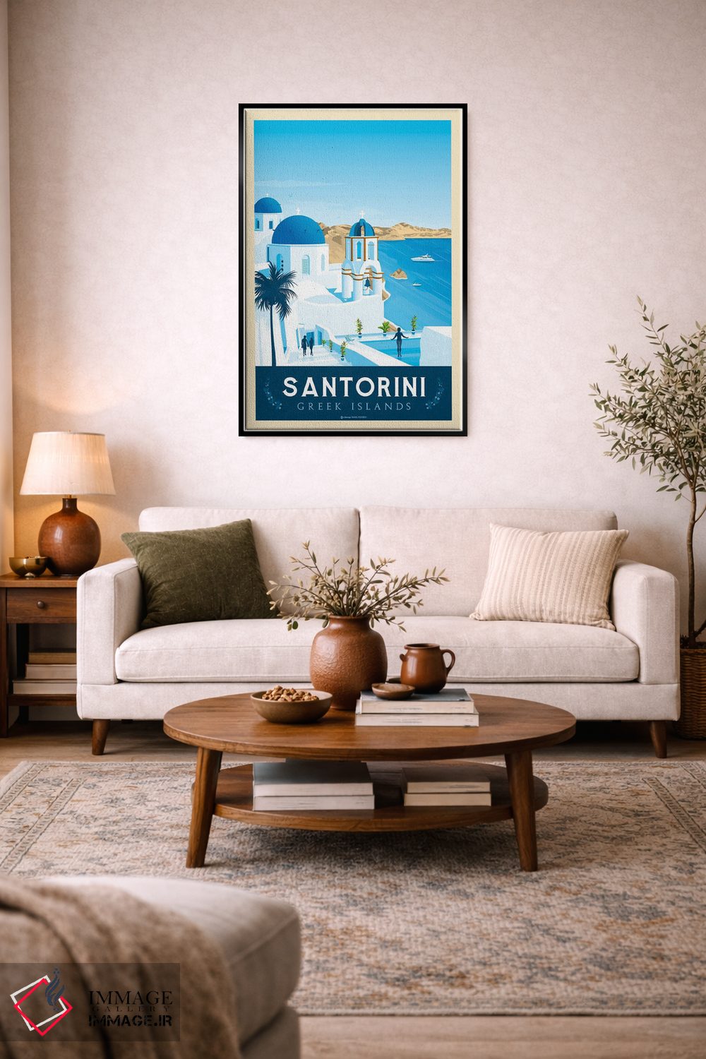 تابلو مدرن پوستر سفر سانتورینی یونان اثر اولا هوپ تراول پوسترز - D2B