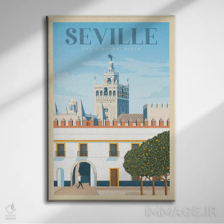 تابلو مدرن پوستر سفر سویل آندلسیا اثر اولا هوپ تراول پوسترز - نمای روبهرو روی دیوار