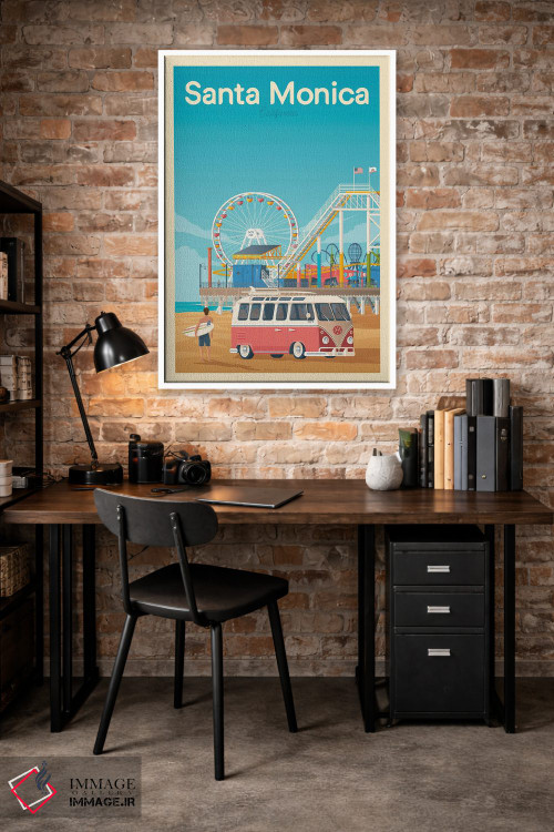 تابلو مدرن پوستر سفر سانتا مونیکا کالیفرنیا اثر اولا هوپ تراول پوسترز - D3W