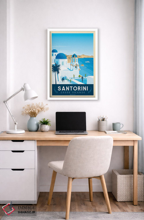 تابلو مدرن پوستر سفر سانتورینی یونان اثر اولا هوپ تراول پوسترز - D4W