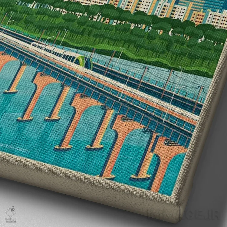 تابلو مدرن پوستر سفر سئول کره جنوبی اثر اولا هوپ تراول پوسترز - نمای نزدیک بافت بوم