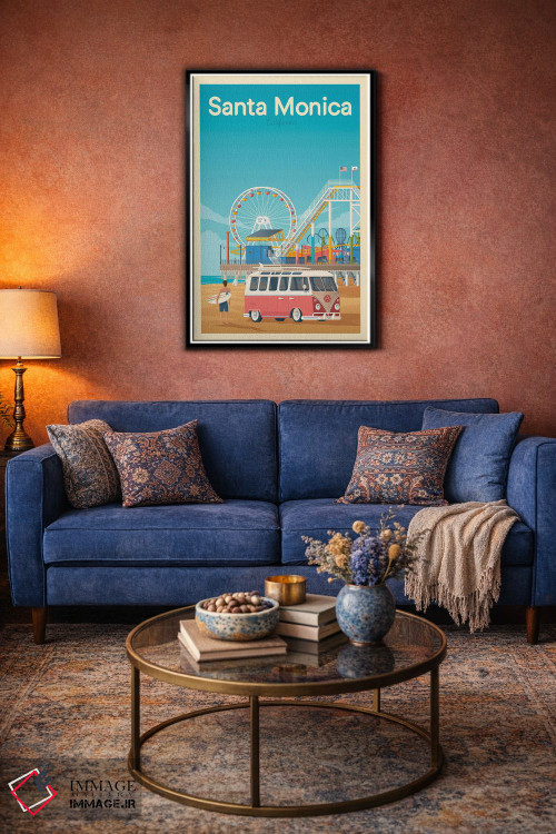 تابلو مدرن پوستر سفر سانتا مونیکا کالیفرنیا اثر اولا هوپ تراول پوسترز - D5B