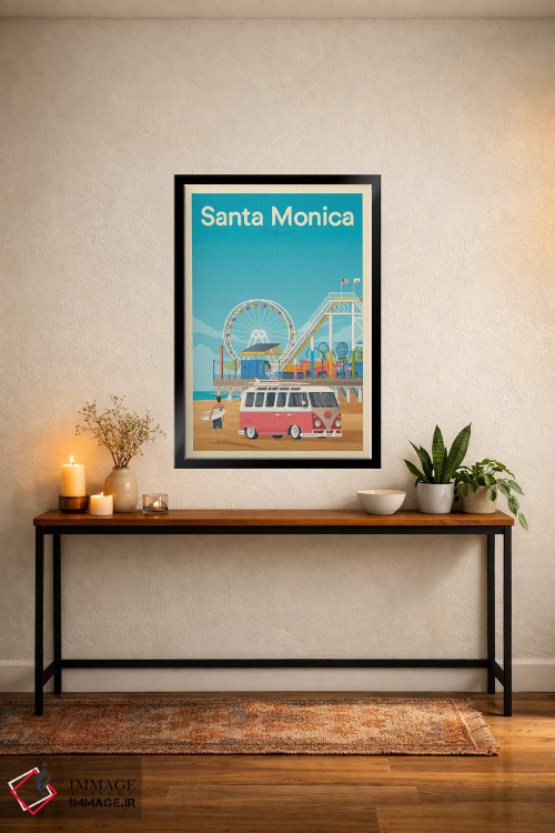تابلو مدرن پوستر سفر سانتا مونیکا کالیفرنیا اثر اولا هوپ تراول پوسترز - D6B