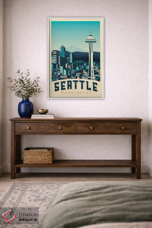 تابلو مدرن پوستر سفر به برج اسپیس نیدل سیاتل اثر اولا هوپ تراول پوسترز - D3W
