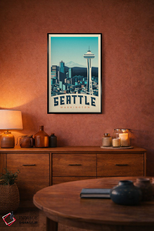 تابلو مدرن پوستر سفر به برج اسپیس نیدل سیاتل اثر اولا هوپ تراول پوسترز - D5B