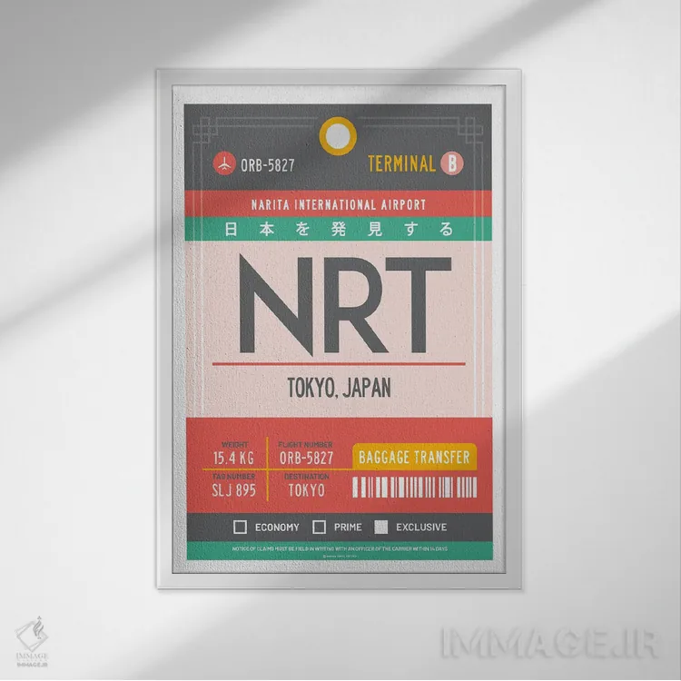 تابلو مدرن پوستر سفر با برچسب فرودگاه توکیو ژاپن اثر اولا هوپ تراول پوسترز - نمای قابدار سفید