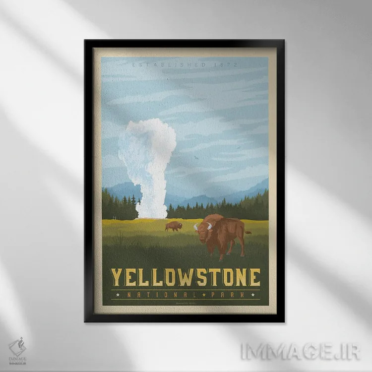 تابلو مدرن پوستر سفر به پارک ملی یلوستون اثر اولا هوپ تراول پوسترز - نمای قابدار مشکی