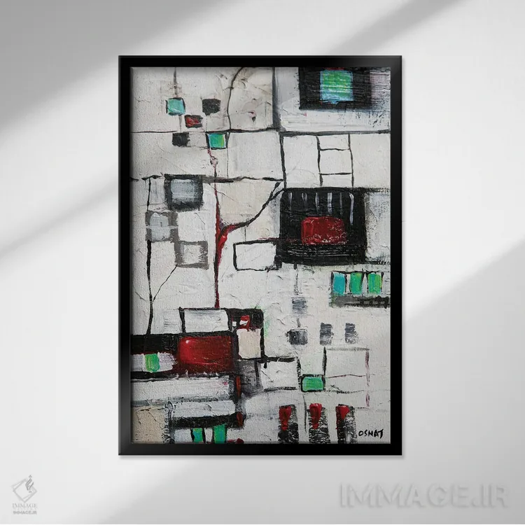 تابلو انتزاعی نقشه اثر اوسنات تزدک - نمای قابدار مشکی