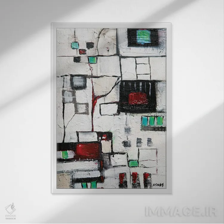 تابلو انتزاعی نقشه اثر اوسنات تزدک - نمای قابدار سفید