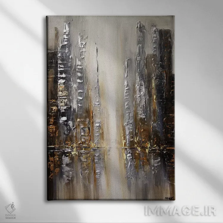 تابلو انتزاعی شهر نقره ای اثر اوسنات تزدک - نمای روبهرو روی دیوار