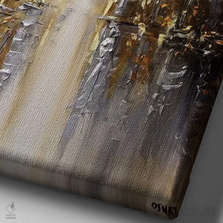 تابلو انتزاعی شهر نقره ای اثر اوسنات تزدک - نمای نزدیک بافت بوم
