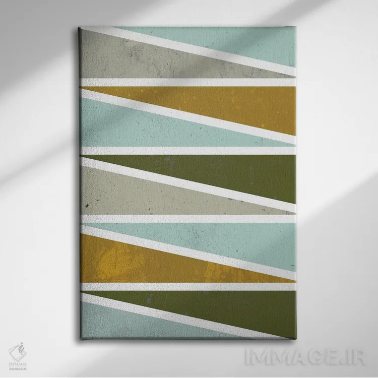 تابلو انتزاعی مثلث های ۹۰ درجه ۱ اثر فلت اول - نمای روبهرو روی دیوار