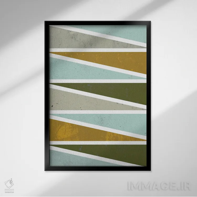 تابلو انتزاعی مثلث های ۹۰ درجه ۱ اثر فلت اول - نمای قابدار مشکی