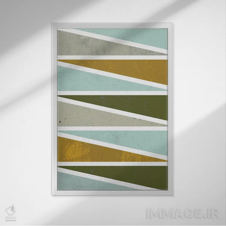 تابلو انتزاعی مثلث های ۹۰ درجه ۱ اثر فلت اول - نمای قابدار سفید