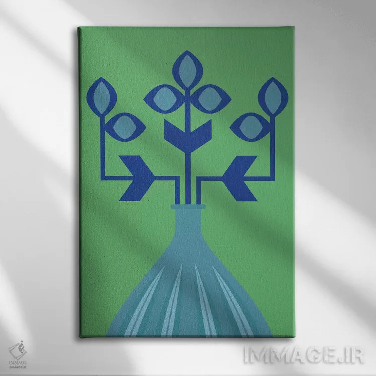 تابلو انتزاعی گل آبی اثر فلت اول - نمای روبهرو روی دیوار