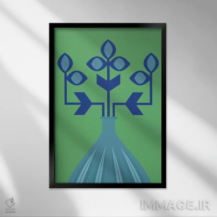 تابلو انتزاعی گل آبی اثر فلت اول - نمای قابدار مشکی