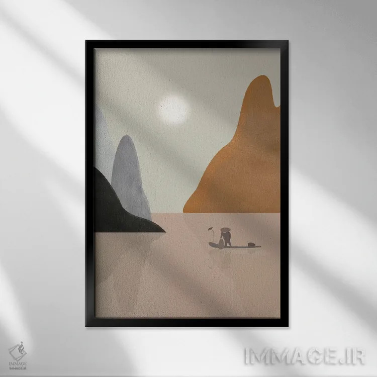 تابلو دکوراتیو منظره چینی اثر فلت اول - نمای قابدار مشکی