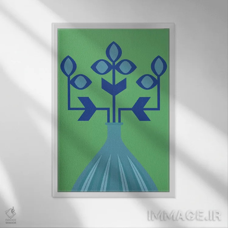 تابلو انتزاعی گل آبی اثر فلت اول - نمای قابدار سفید