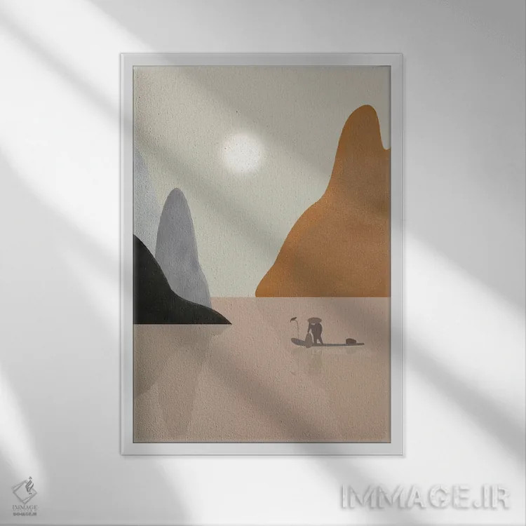 تابلو دکوراتیو منظره چینی اثر فلت اول - نمای قابدار سفید