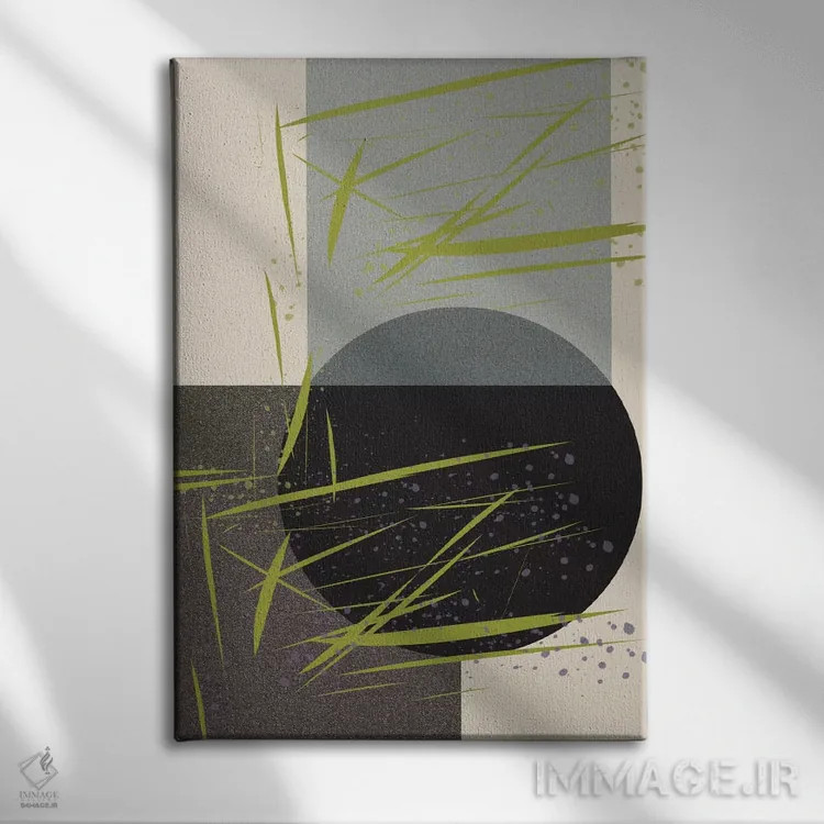تابلو انتزاعی دایره و چمن اثر فلت اول - نمای روبهرو روی دیوار
