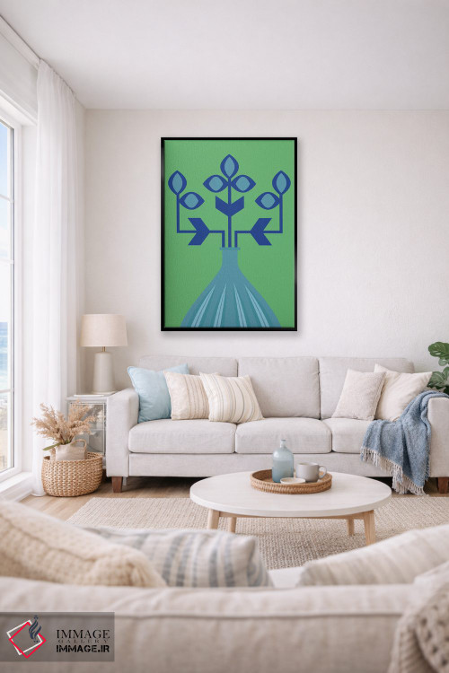 تابلو انتزاعی گل آبی اثر فلت اول - D1B