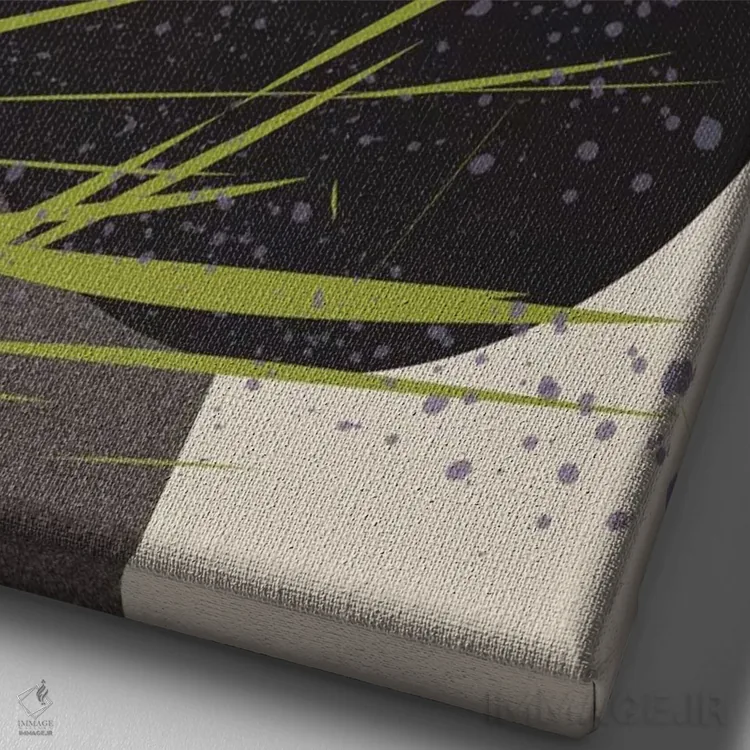 تابلو انتزاعی دایره و چمن اثر فلت اول - نمای نزدیک بافت بوم