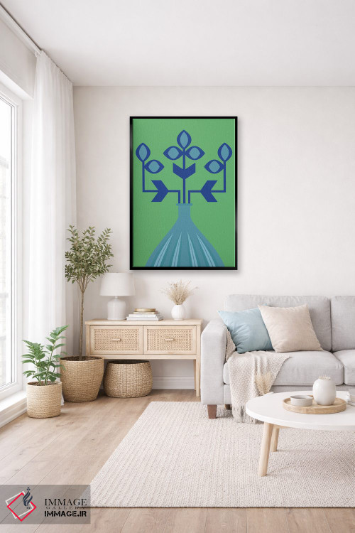 تابلو انتزاعی گل آبی اثر فلت اول - D5B