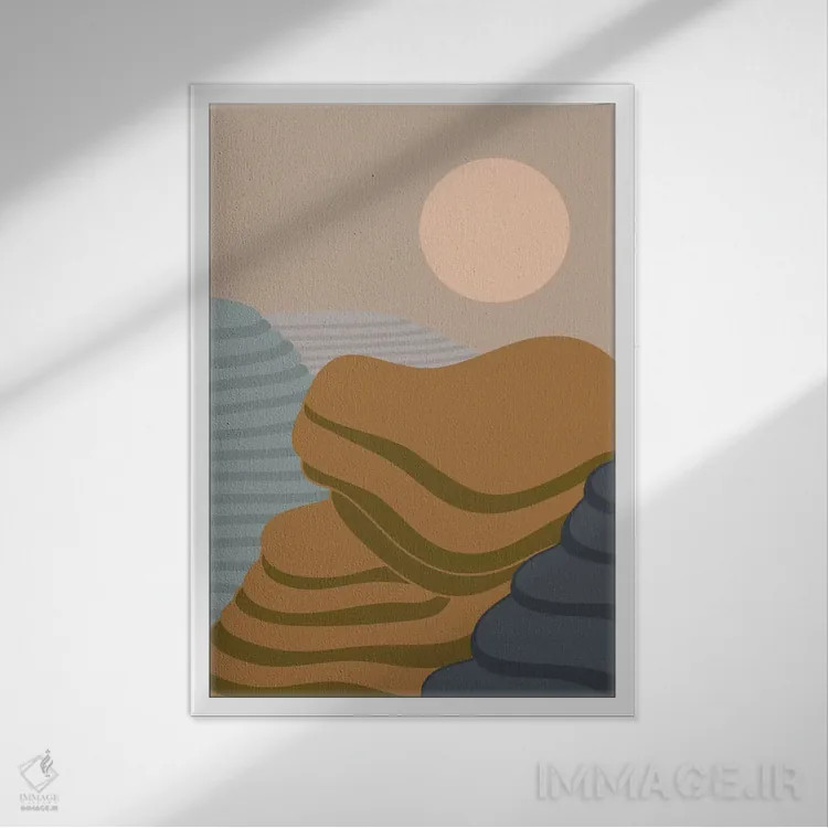 تابلو دکوراتیو مزارع پلکانی اثر فلت اول - نمای قابدار سفید