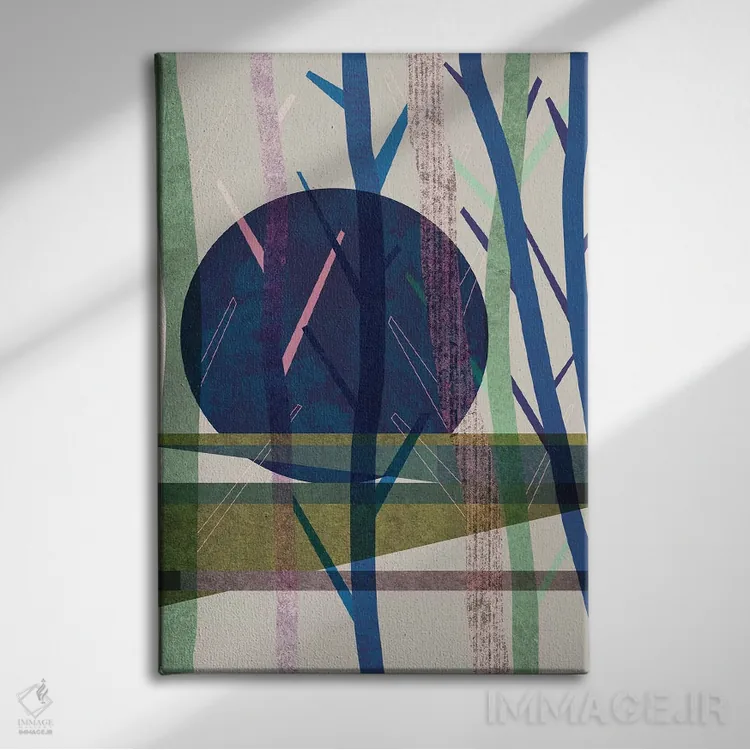 تابلو انتزاعی ماه آبی اثر فلت اول - نمای روبهرو روی دیوار