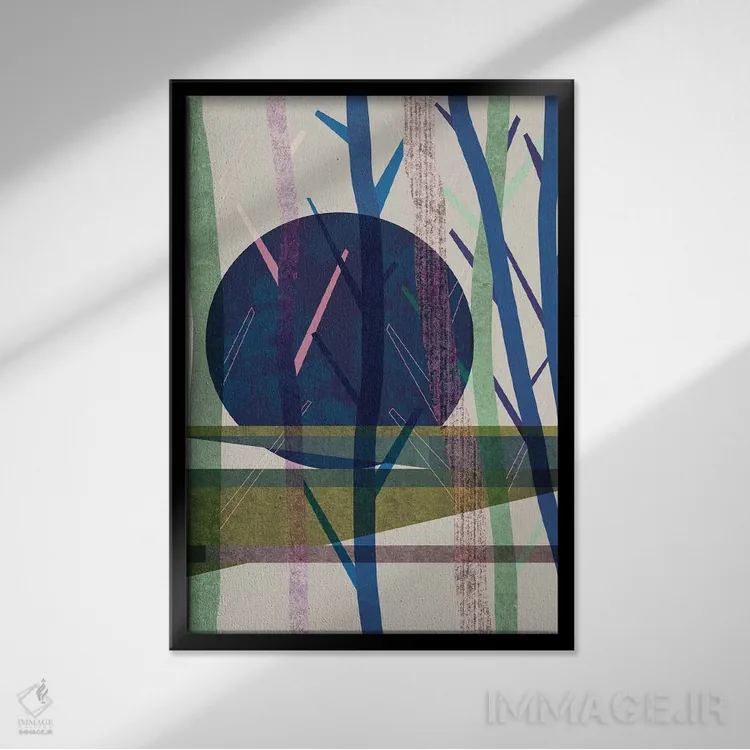 تابلو انتزاعی ماه آبی اثر فلت اول - نمای قابدار مشکی