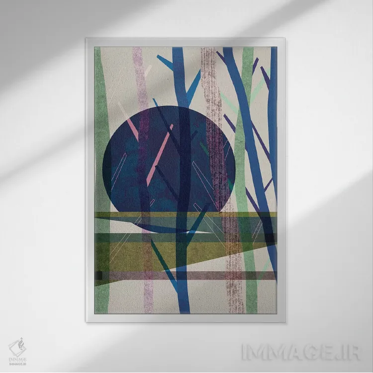 تابلو انتزاعی ماه آبی اثر فلت اول - نمای قابدار سفید