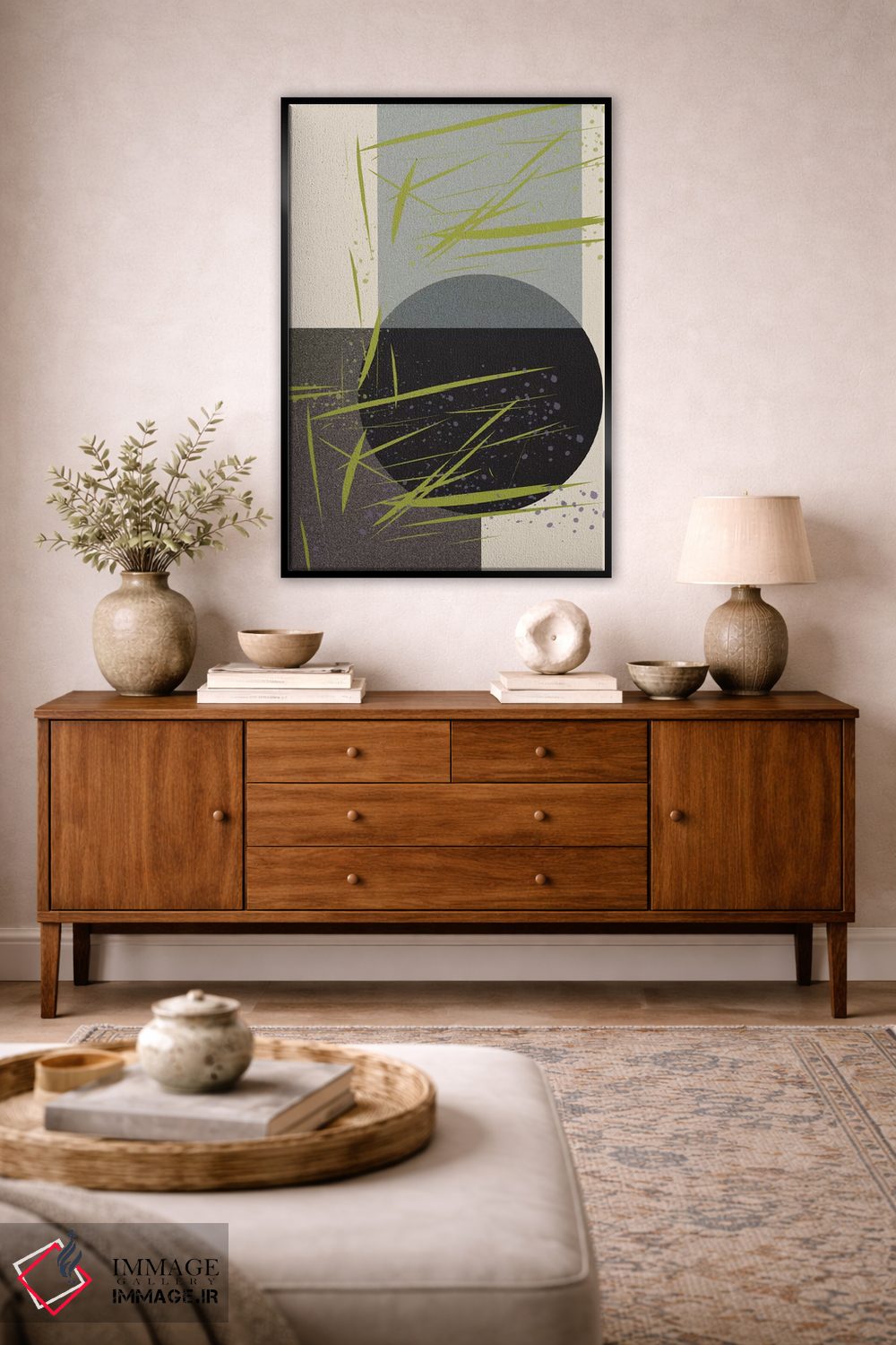 تابلو انتزاعی دایره و چمن اثر فلت اول - D3B