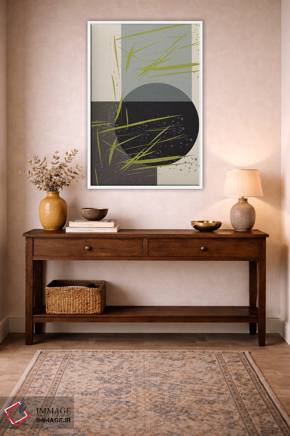 تابلو انتزاعی دایره و چمن اثر فلت اول - D2W