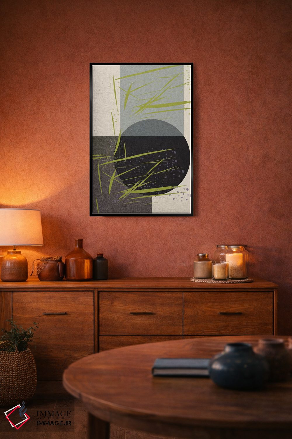 تابلو انتزاعی دایره و چمن اثر فلت اول - D4B