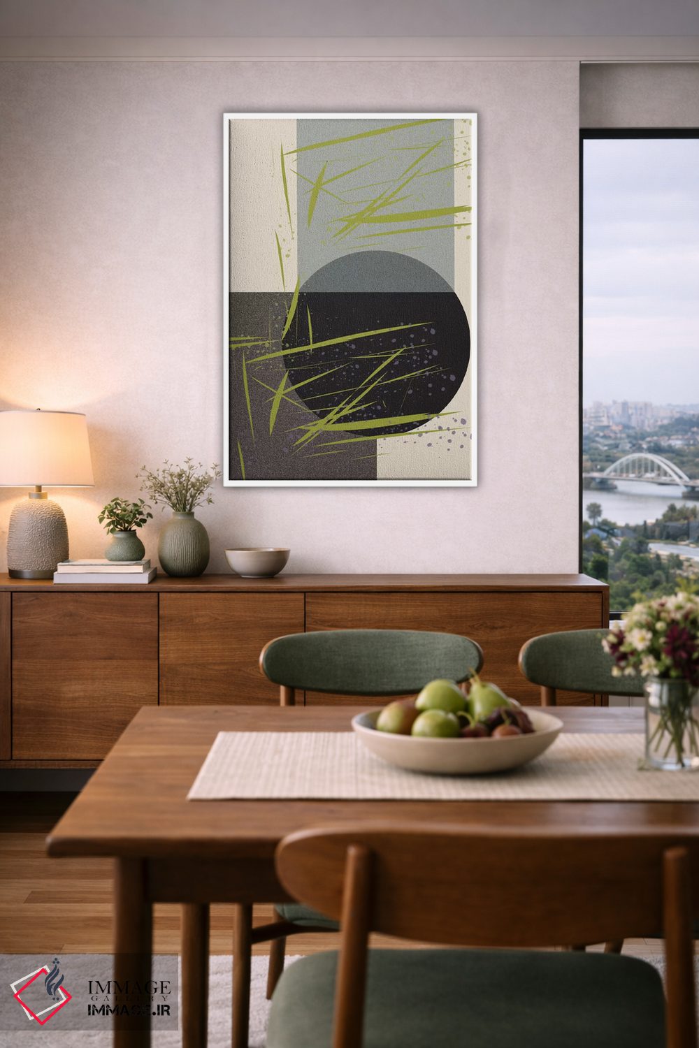 تابلو انتزاعی دایره و چمن اثر فلت اول - D5W