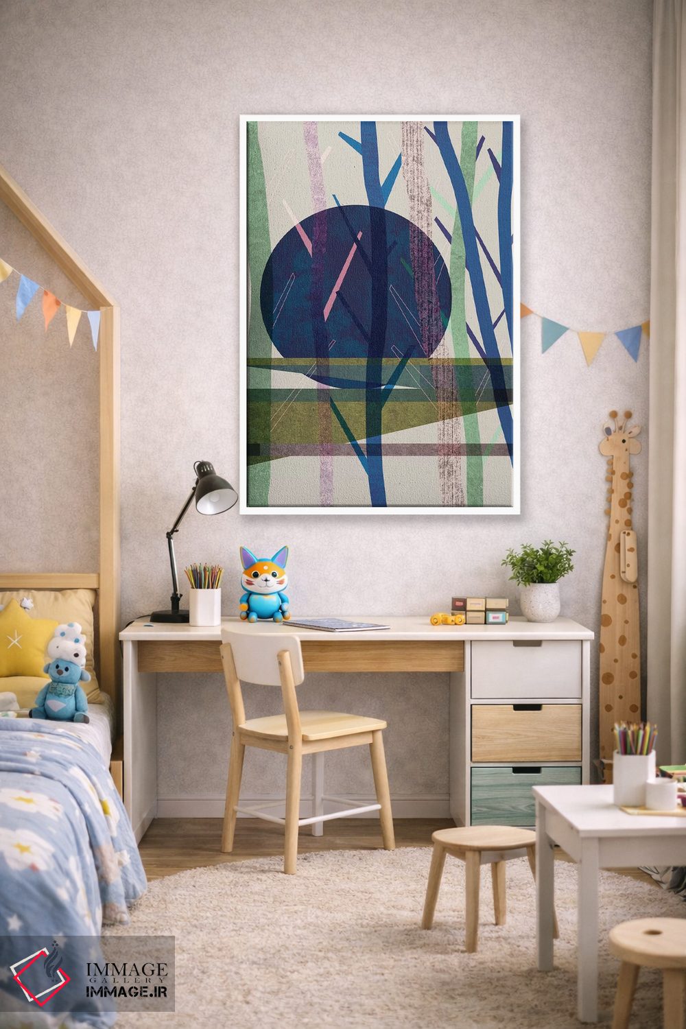 تابلو انتزاعی ماه آبی اثر فلت اول - D1W