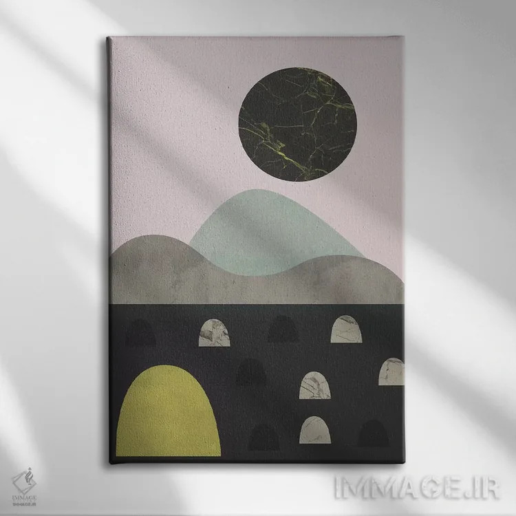 تابلو مینیمال سنگ ها و ماه اثر فلت اول - نمای روبهرو روی دیوار