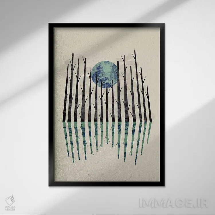 تابلو مینیمال جنگل کوچک سیاه اثر فلت اول - نمای قابدار مشکی
