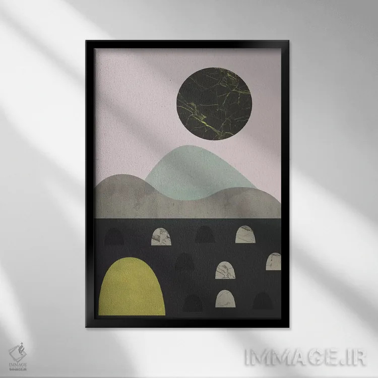 تابلو مینیمال سنگ ها و ماه اثر فلت اول - نمای قابدار مشکی