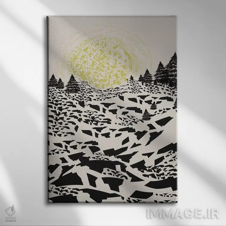 تابلو مینیمال تپه های وهم آلود اثر فلت اول - نمای روبهرو روی دیوار